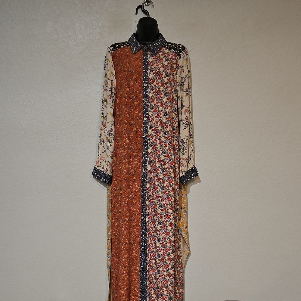 NATURAL LIFE | Women's Esme Multicolor Floral Boho Maxi Shirt Dress Duster L - Picture 3 of 12